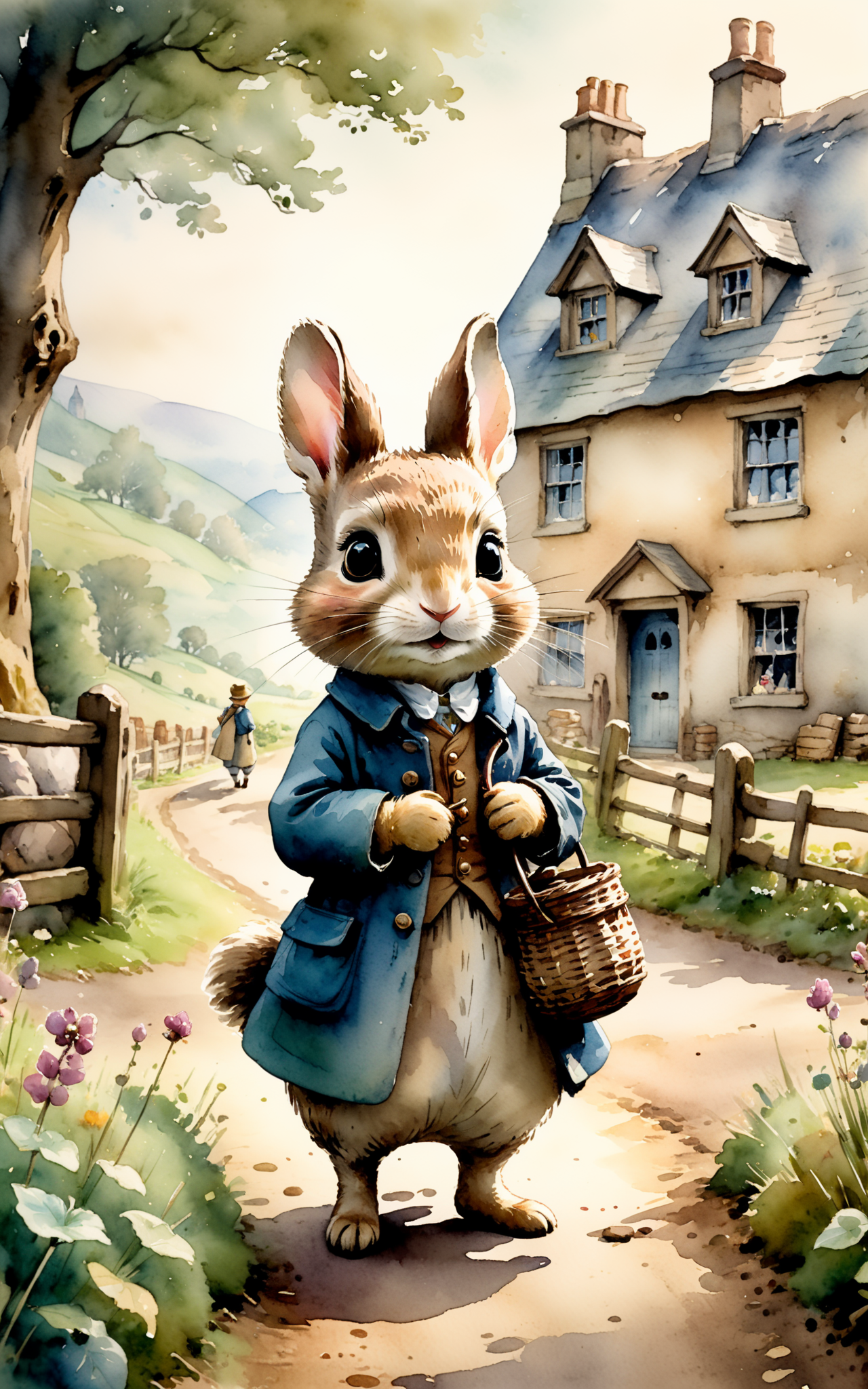 05150-2574780562-cinematic still Beatrix Potter style watercolor. Chibi style, they are in a rural school, a landscape of pastel colors, emotiona.png